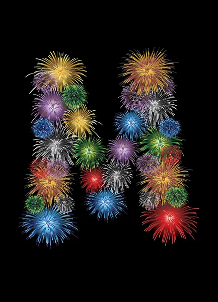 Levél (m) készült színes tűzijáték levelek - formájában ellenőrizze a portfólió más betűk. — Stock Vector