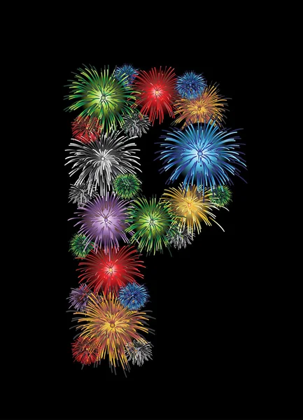 Levél (p) készült színes tűzijáték levelek - formájában ellenőrizze a portfólió más betűk. — Stock Vector