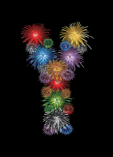Levél (y) készült színes tűzijáték levelek - formájában ellenőrizze a portfólió más betűk. — Stock Vector