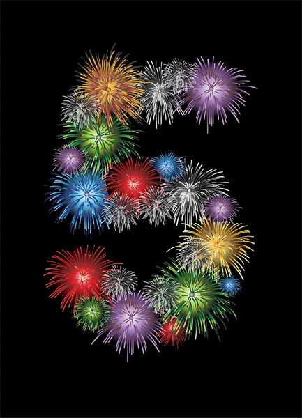 Number five made from colorful in the form of fireworks numbers - check my portfolio for other numbers — Stock Vector