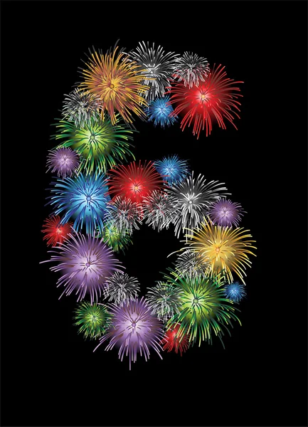 Number six made from colorful in the form of fireworks numbers - check my portfolio for other numbers — Stock Vector