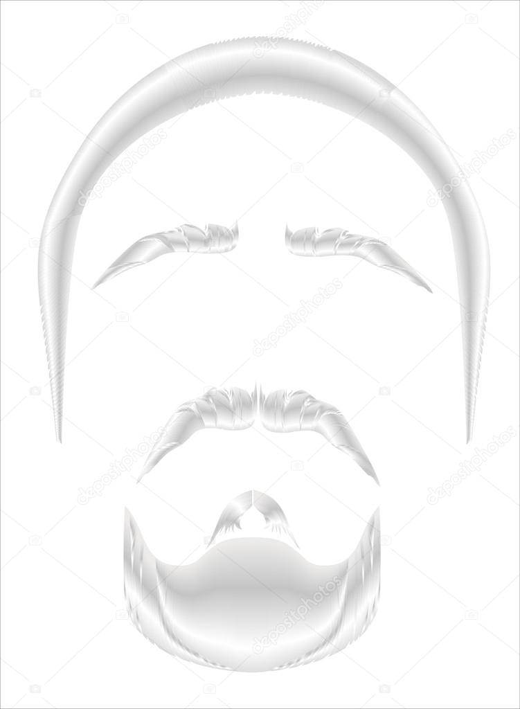 Mustache, beard and hairstyle on a white background