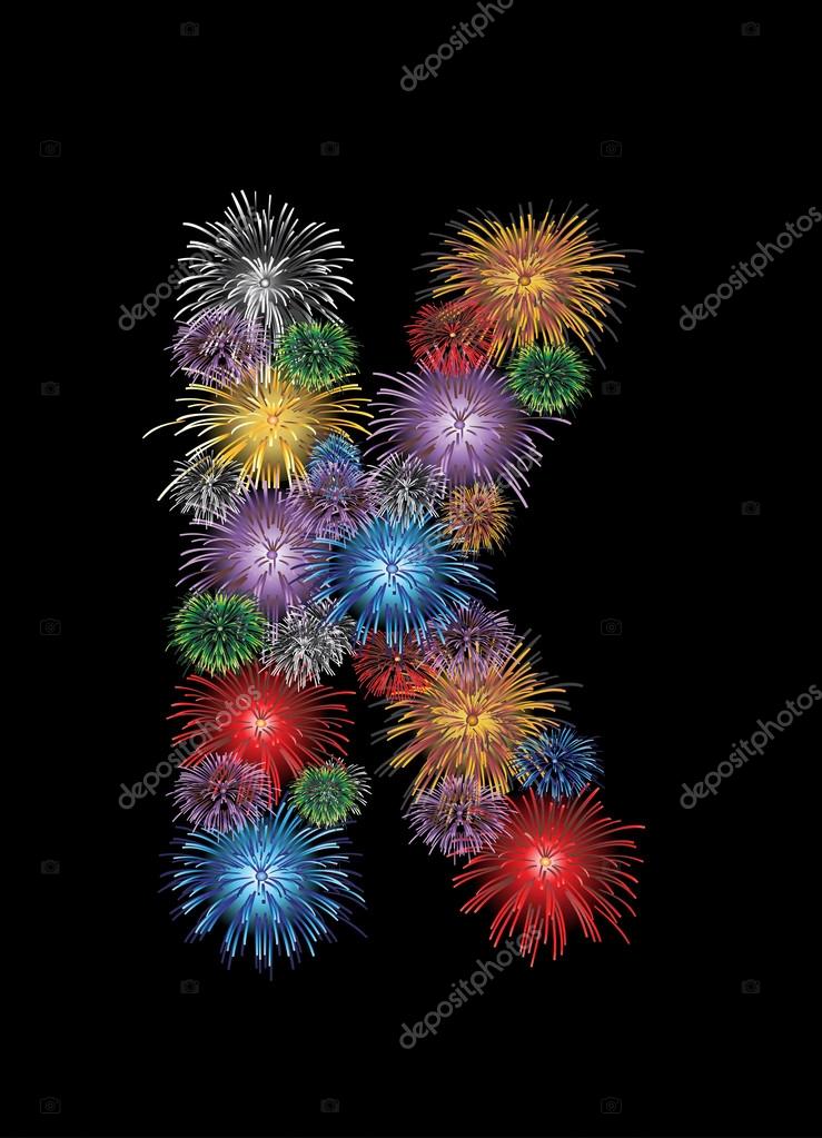 letter k made from colorful in the form of fireworks letters fireworks letter