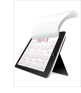 takvimi 2013 beyaz zemin üzerine siyah tablet pc.