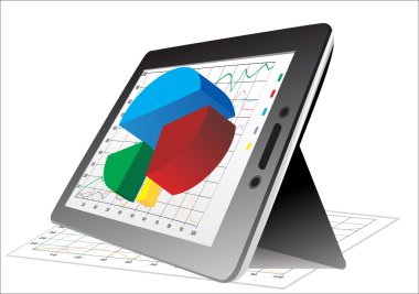 bazı 3d grafikler içeren bir elektronik tablo üzerinde gösterilen bilgisayar tablet
