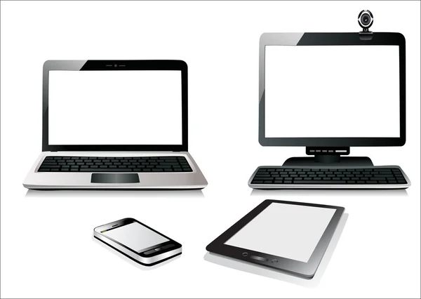 Computador, tablet portátil e telefone. Conjunto de dispositivos de computador . —  Vetores de Stock