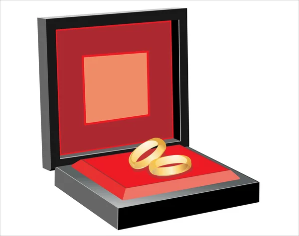 白の背景にある赤いボックスの結婚指輪 — ストックベクタ