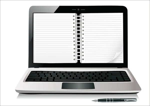 Un diario en la pantalla de un portátil. Ilustración vectorial — Vector de stock