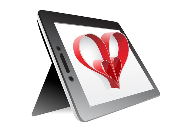 Valentine's Day Concept. Tablet PC Isolated on White Background. Vector — Stock Vector