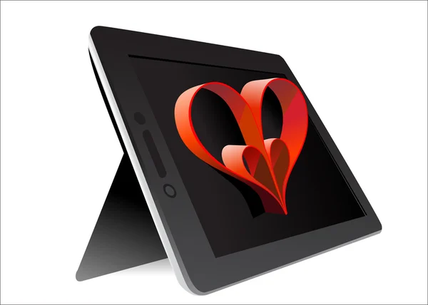 Valentine's Day Concept. Tablet PC Isolated on White Background. — Stock Vector