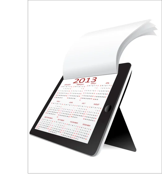 Black tablet pc on white background WIth calendar 2013. — Stock Vector