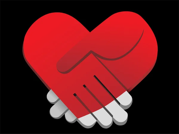 Palmas rojas apretón de manos en forma de corazón vector ilustración — Archivo Imágenes Vectoriales