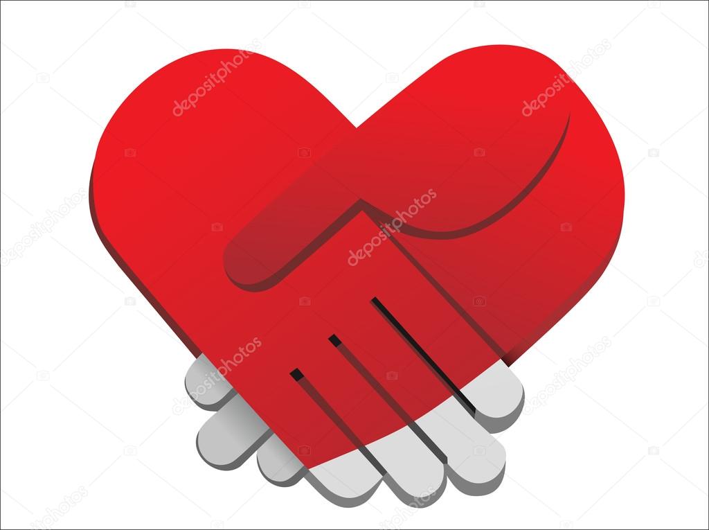 Red palms handshake heart shaped vector illustration
