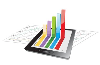 bazı 3d grafikler içeren bir elektronik tablo üzerinde gösterilen bilgisayar tablet
