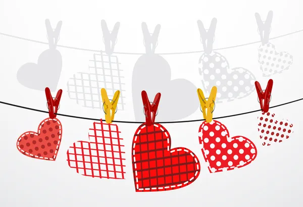 Papier harten opknoping van een touw. deel van de dag van Valentijnskaarten instellen. vector. — Stockvector