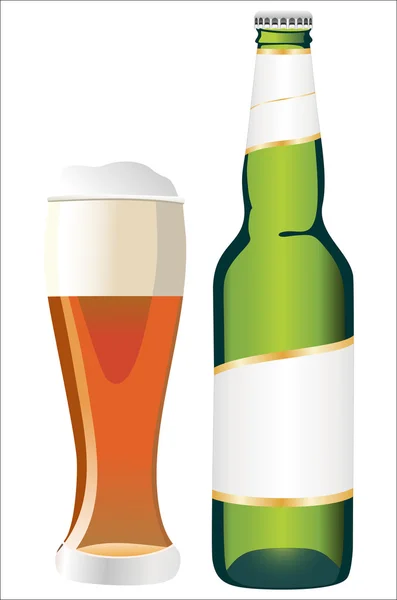 Bottle and glass of beer isolated on white — Stock Vector