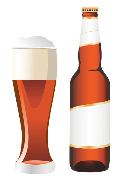 Bottle and glass of beer isolated on white — Stock Vector