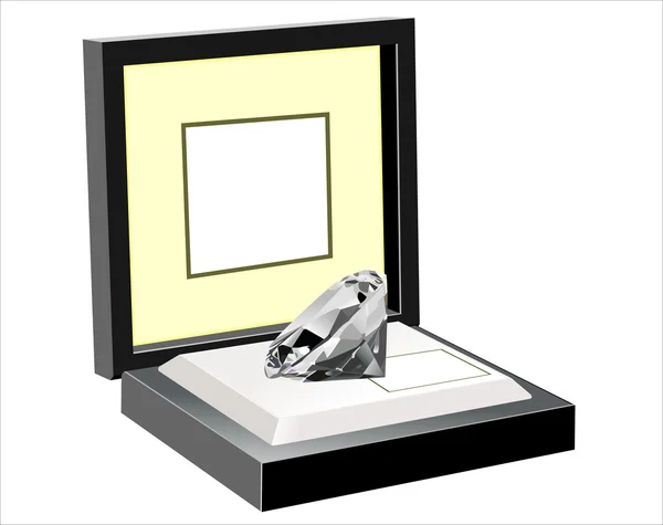 Open zwarte geschenkdoos met diamant juweel geïsoleerd op wit — Stockvector