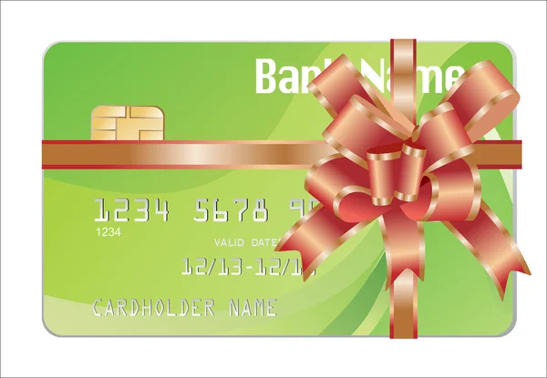 Tarjeta de crédito con cinta roja como regalo — Vector de stock