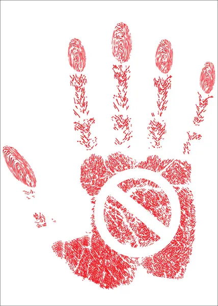 Sign forbidden circle with hand texture. Don't touch. Prohibited red symbol isolated vector illustration. — Stock Vector