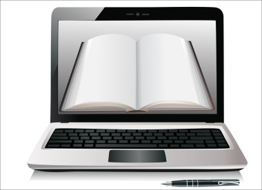 laptop ile üzerine beyaz izole kitap