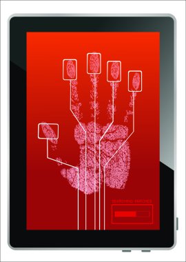 tablet pc ekran el baskı üzerine beyaz izole