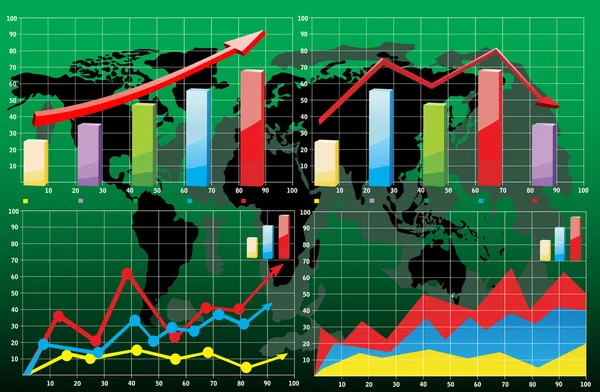 Mapa světa s obchodní grafy — Stockový vektor