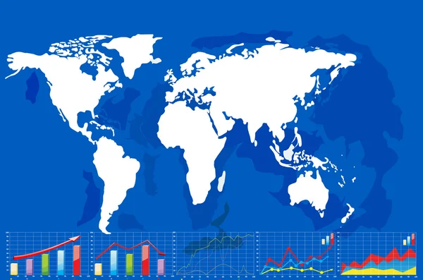 Wereldkaart met zakelijke grafieken — Stockvector