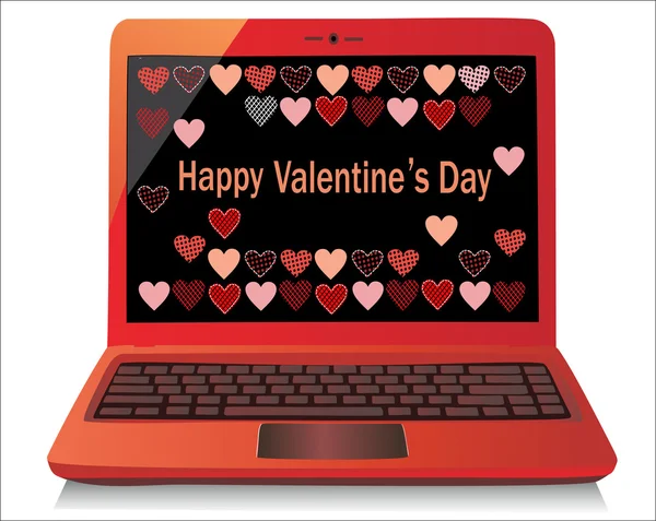 Herzkonzept. Valentinstag. Laptop auf weißem Hintergrund. Vektor. — Stockvektor