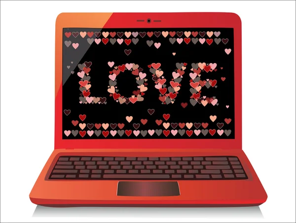 心の概念。バレンタインの日。白い背景の上のノート パソコン。ベクトル. — ストックベクタ