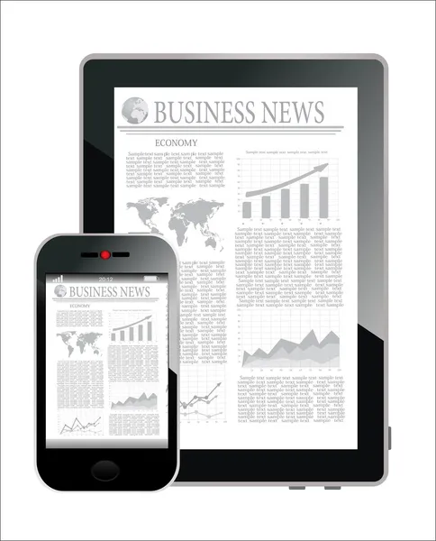 Concept met zakelijke krant op scherm tablet pc en smartphone, vector — Stockvector