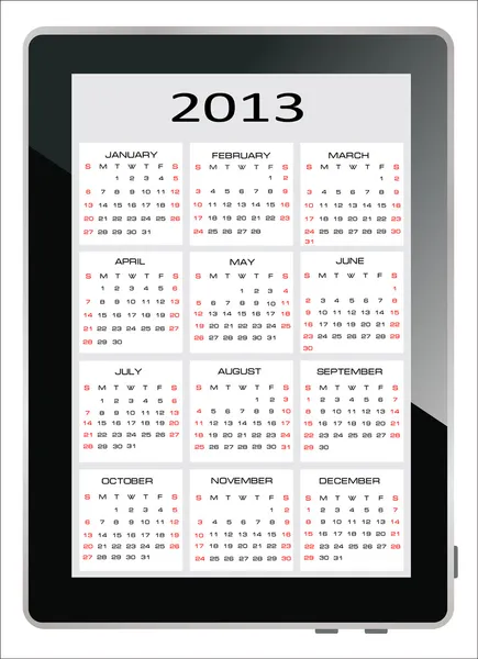 Calendario 2013 sullo schermo del computer tablet, vettore — Vettoriale Stock