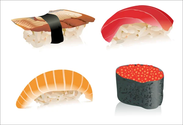 Sushi isolerade över vit bakgrund — Stock vektor
