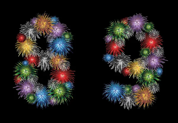 Numbers (8, 9) made from colorful in the form of fireworks numbers - check my portfolio for other numbers — Stock Vector