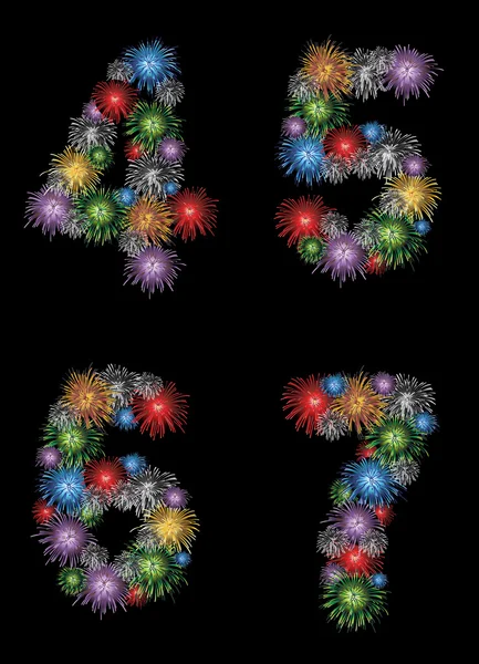 Numéros (4, 5, 6, 7) en couleurs sous forme de numéros de feux d'artifice - vérifiez mon portefeuille pour d'autres numéros — Image vectorielle