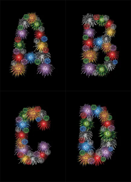 Letters (A, B, C, D) made from colorful in the form of fireworks letters - check my portfolio for other letters. — Stock Vector