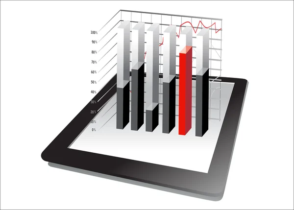 Tablet PC realista con gráfico de negocios aislado sobre fondo blanco . — Archivo Imágenes Vectoriales