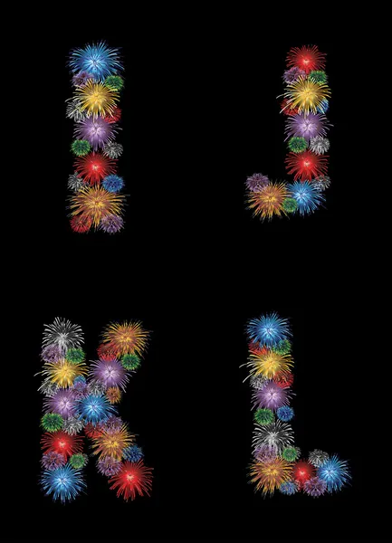Lettere (I, J, K, L) fatte da colorati sotto forma di lettere fuochi d'artificio controllare il mio portafoglio per altre lettere . — Vettoriale Stock