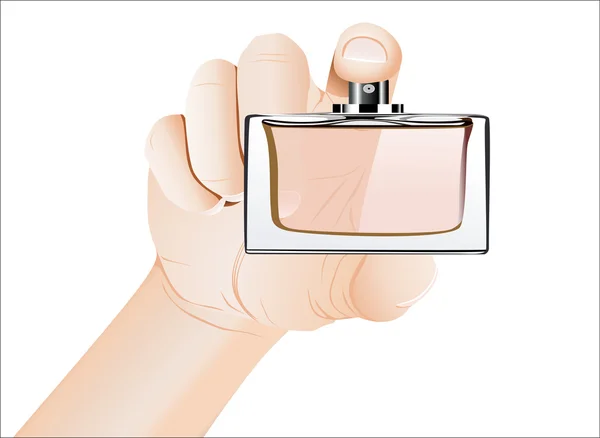 Męska dłoń z butelki perfum na białym tle — Wektor stockowy