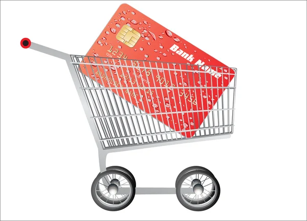 Tarjeta de crédito con carrito de compras sobre fondo blanco — Vector de stock