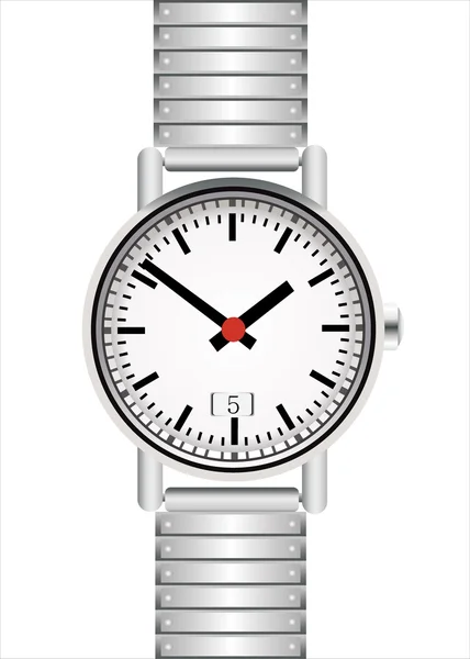 Reloj de pulsera de plata aislado sobre fondo blanco — Vector de stock