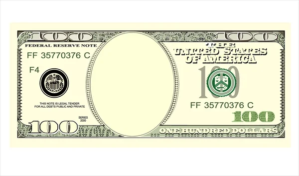 Billete de cien dólares en blanco — Vector de stock