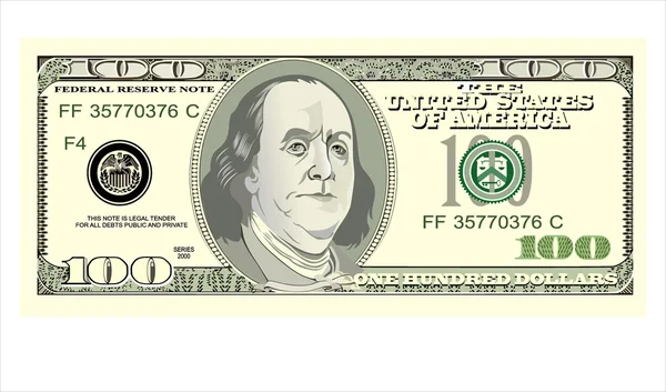 Hundred dollar bill on white — Stock Vector