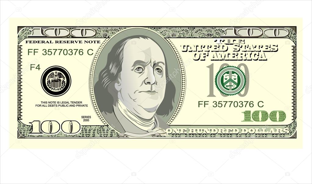 hundred dollar bill on white