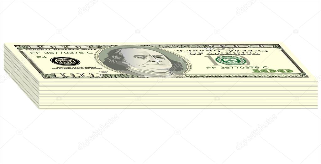 Stack of one hundred dollar bills, isolated on white.