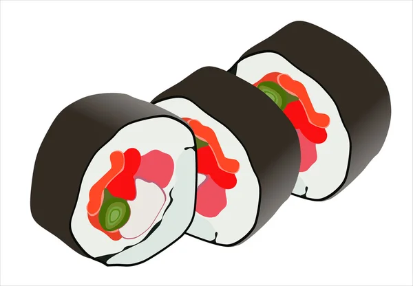 Rollo de sushi aislado en blanco — Vector de stock