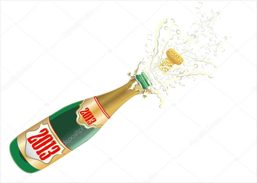Illustration of explosion of champagne bottle cork