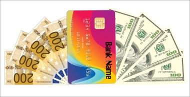 banknotes and credit card isolated on white clipart