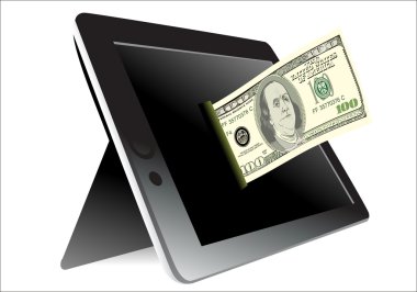 tablet pc concept.isolated beyaz zemin üzerine yapılan online ödeme