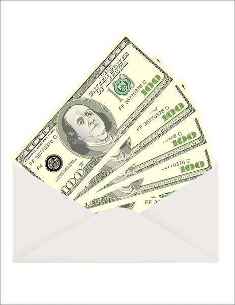 Envelope with dollars isolated on white — Stock Vector